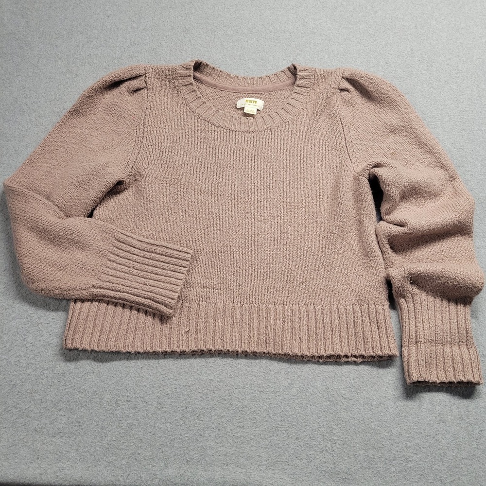 Anthropologie Maeve Crewneck Puff Sleeve Crop Sweater Dusty Tan Size Large